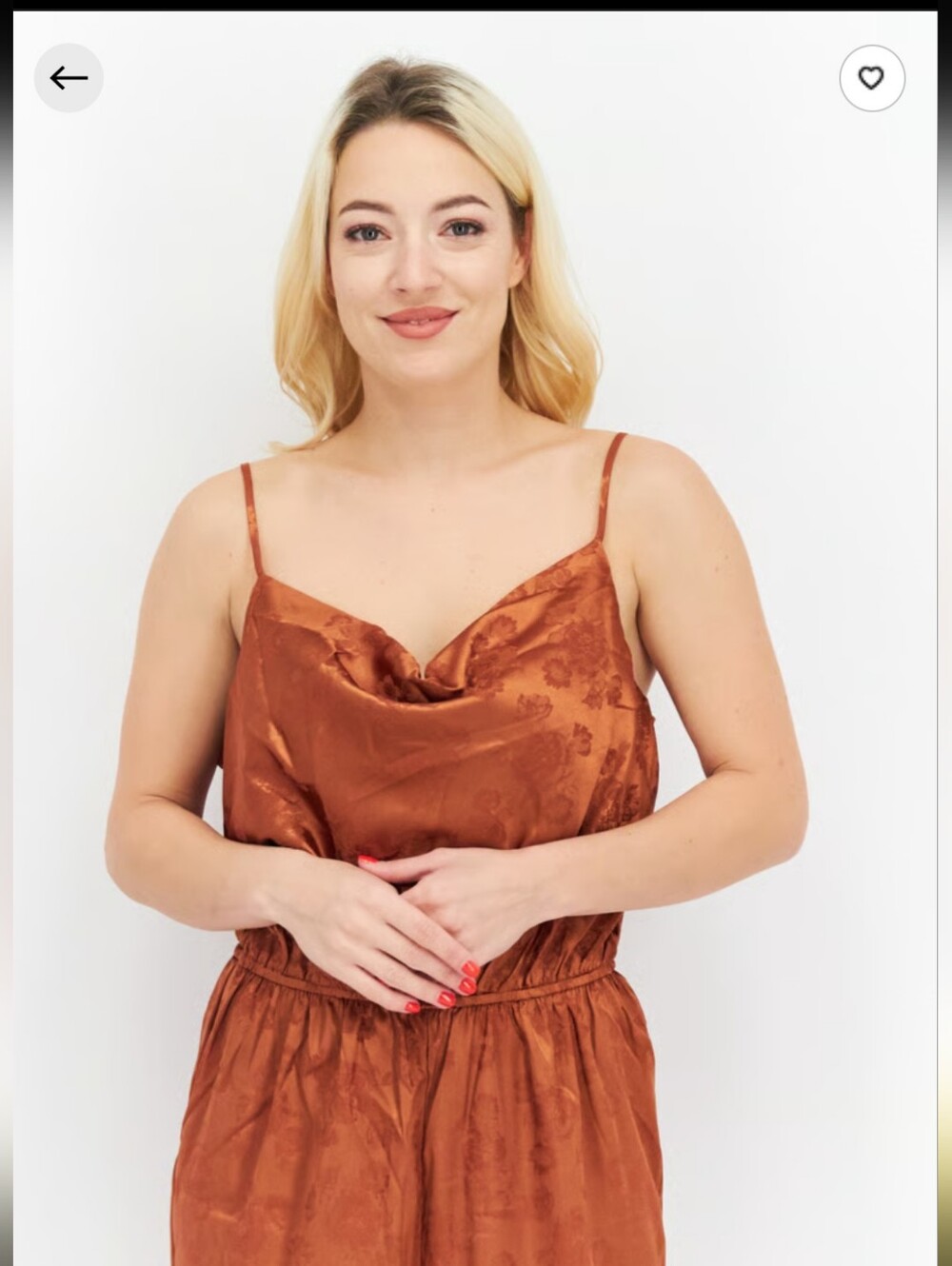 Sage Satin Cowl Camisole Romper in Rust Brown